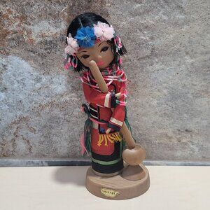 Vintage Hualien Doll Mortar Pestle Rice Pounder Wood Stand